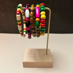 5 Piece Multicolor Brown Yellow Green Red Black Pink Beaded Bracelet Set